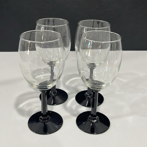 Vintage Octagonal-Shaped Black Stems wine water glasses set of 4 - Picture 4 of 11